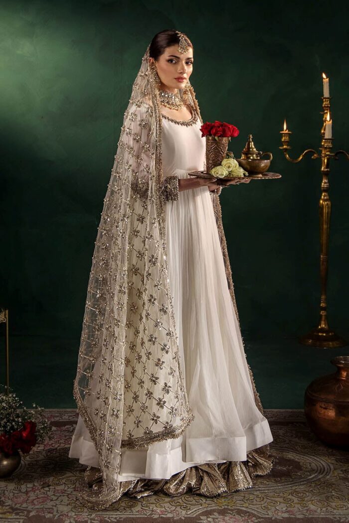 Khuda Baksh| Hand Embroidered Chiffon Sharara Set | P-307 White | Ready To Wear - Image 7