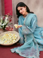 Ally's Official | 3 Piece Sequin Embroidered Silk Suit with Organza Dupatta & Palazzo | RAHA VX-148 | Ready To Wear - Image 7