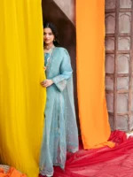 Ally's Official | 3 Piece Sequin Embroidered Silk Suit with Organza Dupatta & Palazzo | RAHA VX-148 | Ready To Wear - Image 8