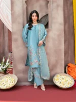 Ally's Official | 3 Piece Sequin Embroidered Silk Suit with Organza Dupatta & Palazzo | RAHA VX-148 | Ready To Wear - Image 4