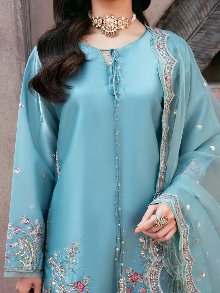 Ally's Official | 3 Piece Sequin Embroidered Silk Suit with Organza Dupatta & Palazzo | RAHA VX-148 | Ready To Wear - Image 2