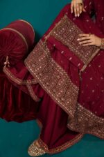 MARIA.B | 3 Piece Embroidered Long Paneled Maroon Frock | Ready To Wear - Image 6