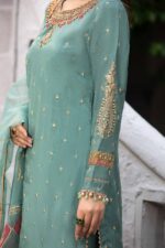 MARIA.B | 3 Piece Embroidered Raw Silk Suit | SF-EA23-18R1-Ferozi | Ready To Wear - Image 5