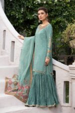 MARIA.B | 3 Piece Embroidered Raw Silk Suit | SF-EA23-18R1-Ferozi | Ready To Wear - Image 3