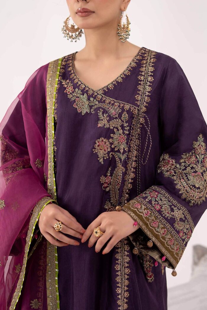 MARIA.B | 3 Piece Embroidered Raw Silk Suit | SF-EF26-07 | Ready To Wear - Image 4