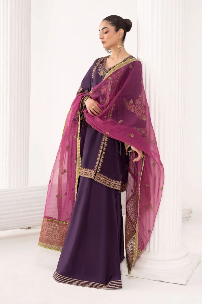 MARIA.B | 3 Piece Embroidered Raw Silk Suit | SF-EF26-07 | Ready To Wear - Image 6