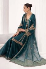 MARIA.B | 3 Piece Embroidered Raw Silk Suit | SF-EF26-07-Teal | Ready To Wear - Image 3