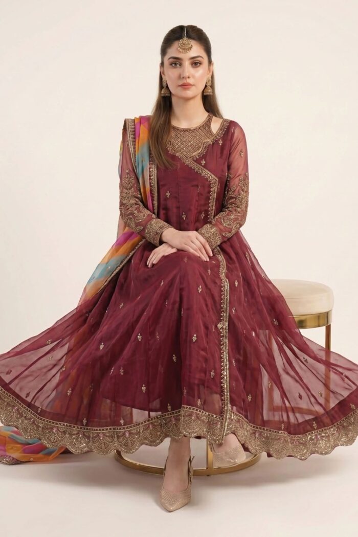 MARIA.B | 3 Piece Embroidered Organza Suit | SF-EF26-08-Maroon | Ready To Wear - Image 5