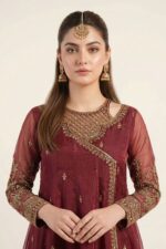 MARIA.B | 3 Piece Embroidered Organza Suit | SF-EF26-08-Maroon | Ready To Wear - Image 2