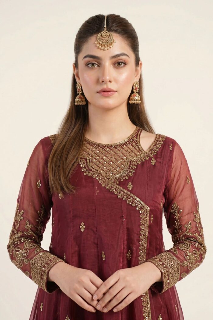 MARIA.B | 3 Piece Embroidered Organza Suit | SF-EF26-08-Maroon | Ready To Wear - Image 2