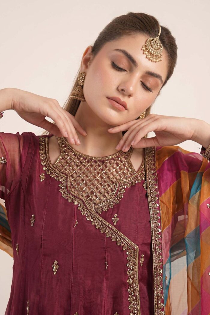 MARIA.B | 3 Piece Embroidered Organza Suit | SF-EF26-08-Maroon | Ready To Wear - Image 3