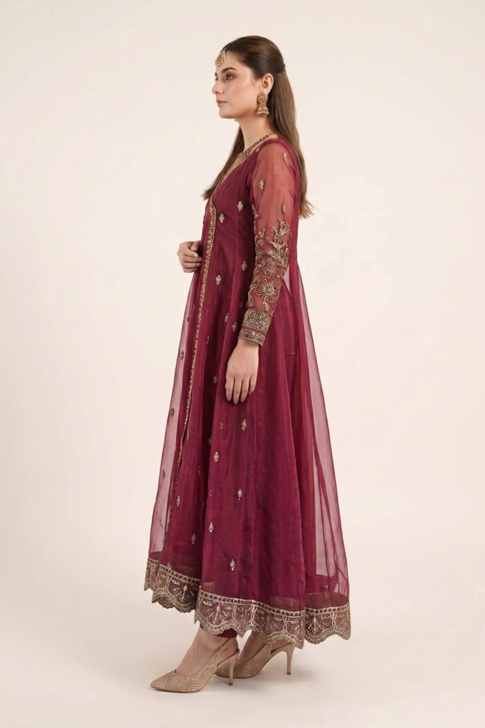 MARIA.B | 3 Piece Embroidered Organza Suit | SF-EF26-08-Maroon | Ready To Wear - Image 4