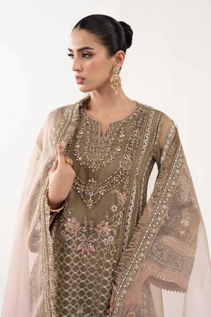 MARIA.B | 3 Piece Embroidered Organza Suit | SF-EF26-10-Coffee | Ready To Wear - Image 3