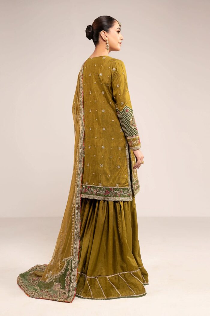 MARIA.B | 3 Piece Embroidered Raw Silk Suit | SF-W25-10-Olive Green | Ready To Wear - Image 7