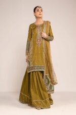MARIA.B | 3 Piece Embroidered Raw Silk Suit | SF-W25-10-Olive Green | Ready To Wear - Image 2