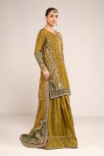 MARIA.B | 3 Piece Embroidered Raw Silk Suit | SF-W25-10-Olive Green | Ready To Wear - Image 5