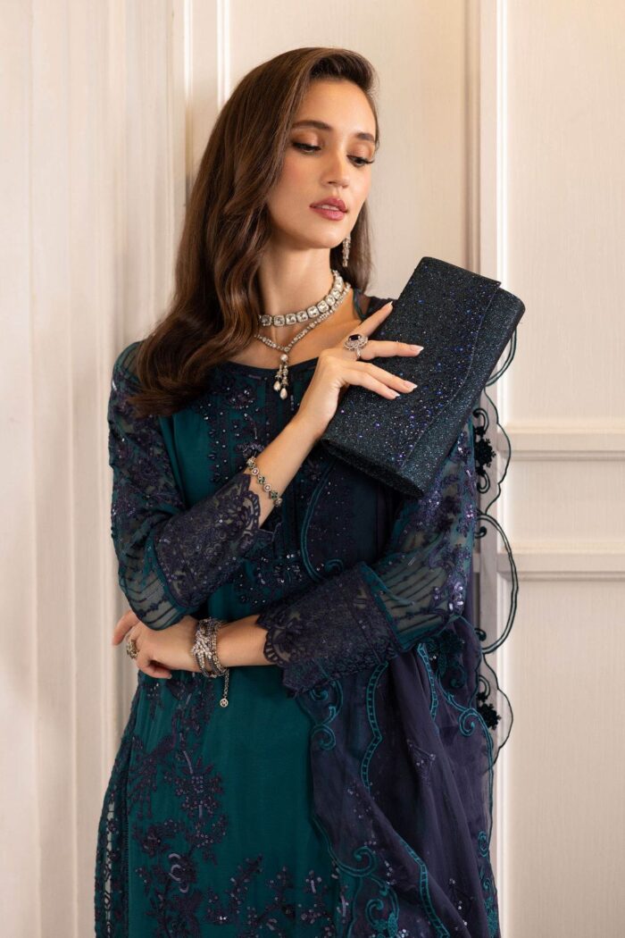 MARIA.B | 3 Piece Embroidered Chiffon Suit | SF-EF26-14-Teal | Ready To Wear - Image 2