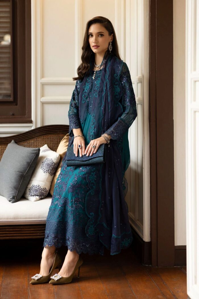 MARIA.B | 3 Piece Embroidered Chiffon Suit | SF-EF26-14-Teal | Ready To Wear - Image 3