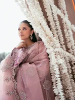 Ally's Official | 3 Piece Spangle Embroidered Silk Suit with Organza Dupatta & Palazzo | SORAYA VX-149 | Ready To Wear - Image 6
