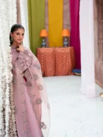 Ally's Official | 3 Piece Spangle Embroidered Silk Suit with Organza Dupatta & Palazzo | SORAYA VX-149 | Ready To Wear - Image 9