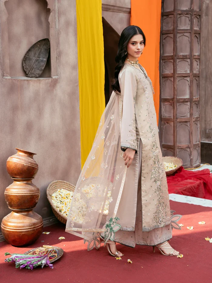 Ally's Official | 3 Piece Sequin Embroidered Silk Suit with Net Dupatta & Palazzo | SUNEHRI VX-147 | Ready To Wear - Image 3