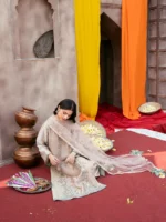 Ally's Official | 3 Piece Sequin Embroidered Silk Suit with Net Dupatta & Palazzo | SUNEHRI VX-147 | Ready To Wear - Image 10
