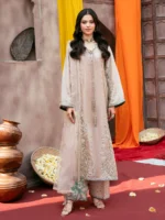 Ally's Official | 3 Piece Sequin Embroidered Silk Suit with Net Dupatta & Palazzo | SUNEHRI VX-147 | Ready To Wear - Image 2