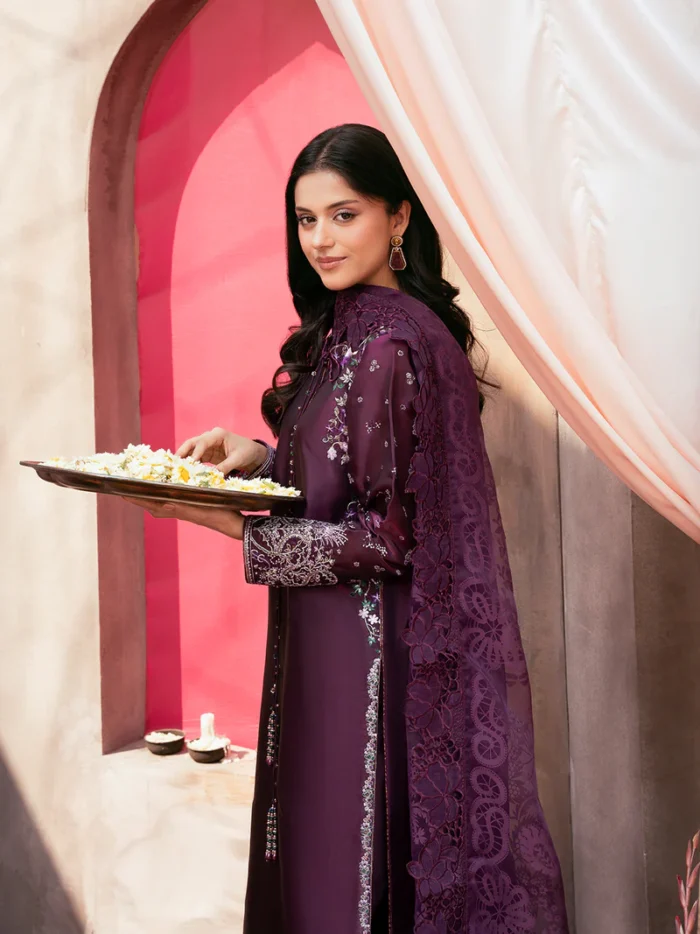 Ally's Official | 3 Piece Embroidered Silk Suit with Embossed Organza Dupatta & Palazzo | VIRSA VX-151 | Ready To Wear - Image 5