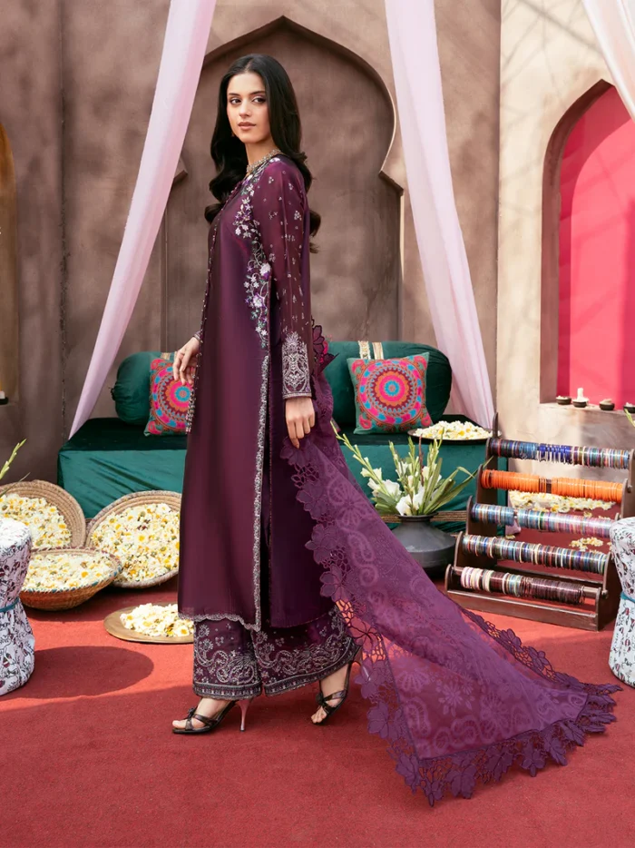 Ally's Official | 3 Piece Embroidered Silk Suit with Embossed Organza Dupatta & Palazzo | VIRSA VX-151 | Ready To Wear - Image 4