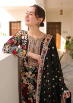 Haseens Official | Mehnaaz 4 Piece Black Chiffon Long Kurta Set with Dupatta & Potli | Ready To Wear - Image 3
