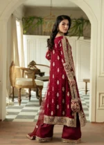 Haseens Official | 4 Piece Maroon Embroidered Chiffon Kurta Set – Anishka | Ready To Wear - Image 3