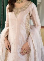 Haseens Official | 3 Piece Pastel Pink Embellished Tissue Suit with Silk Lehenga & Net Dupatta | Ready To Wear - Image 6