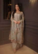 Haseens Official | Anishka – 3 Piece Ice Blue Embroidered Chiffon Suit with Net Dupatta | Ready To Wear - Image 2