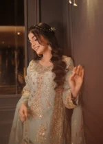 Haseens Official | Anishka – 3 Piece Ice Blue Embroidered Chiffon Suit with Net Dupatta | Ready To Wear - Image 3