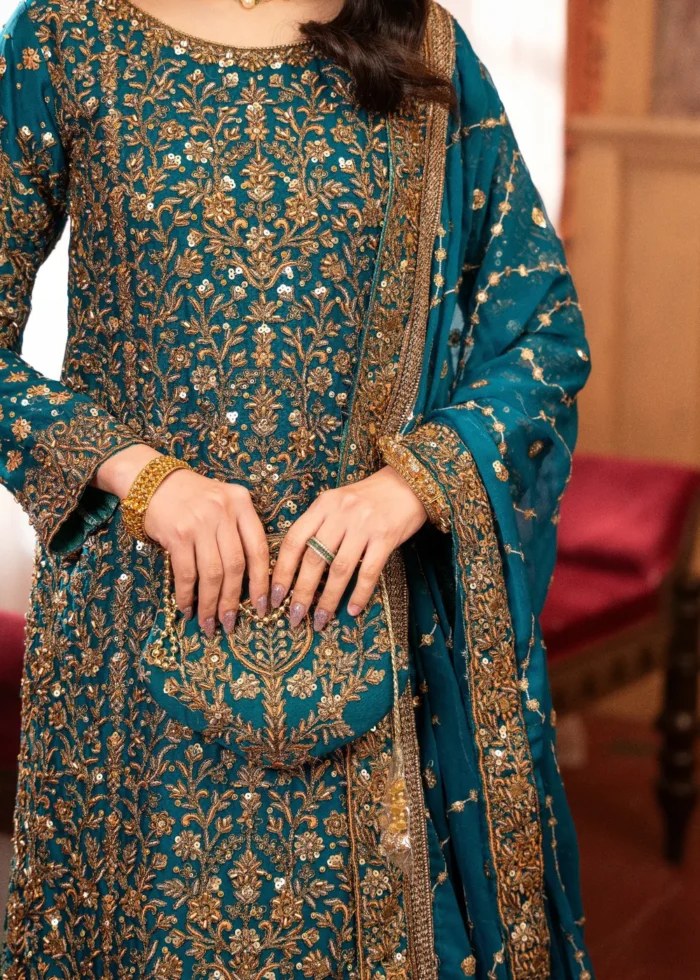 Haseens Official | 4 Piece Heavy Embroidered Chiffon Lehenga - Zulaikha | Ready To Wear - Image 2