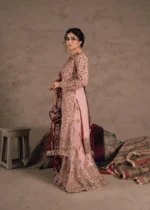 Haseens Official | 3 Piece Pastel Pink Embroidered Chiffon Sharara Set – Shamim | Ready To Wear - Image 6