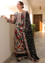 Haseens Official | Mehnaaz 4 Piece Black Chiffon Long Kurta Set with Dupatta & Potli | Ready To Wear - Image 6