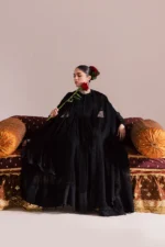 Vanya | 3 Piece Black Embroidered Chiffon Pishwas - KR-01 | Ready To Wear - Image 3