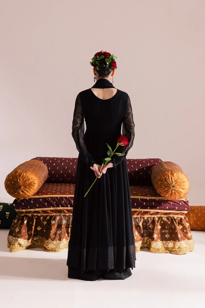Vanya | 3 Piece Black Embroidered Chiffon Pishwas - KR-01 | Ready To Wear - Image 7