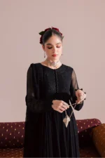 Vanya | 3 Piece Black Embroidered Chiffon Pishwas - KR-01 | Ready To Wear - Image 6