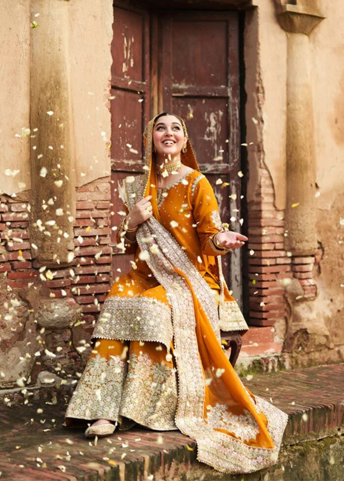 Haseens Official | 3 Piece Orange Embroidered Chiffon Short Kurta Set - Hoorain | Ready To Wear - Image 8