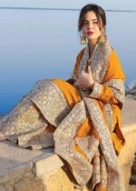 Haseens Official | 3 Piece Orange Embroidered Chiffon Short Kurta Set - Hoorain | Ready To Wear - Image 3