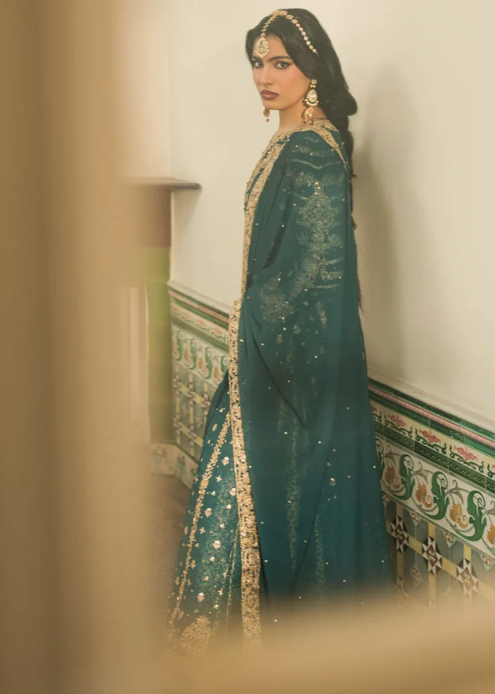 Haseens Official | 4 Piece Embellished Raushan Teal Farshi Peshwas Lehenga – Raushan | Ready To Wear - Image 9