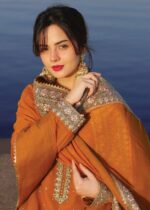 Haseens Official | 3 Piece Orange Embroidered Chiffon Short Kurta Set - Hoorain | Ready To Wear - Image 6