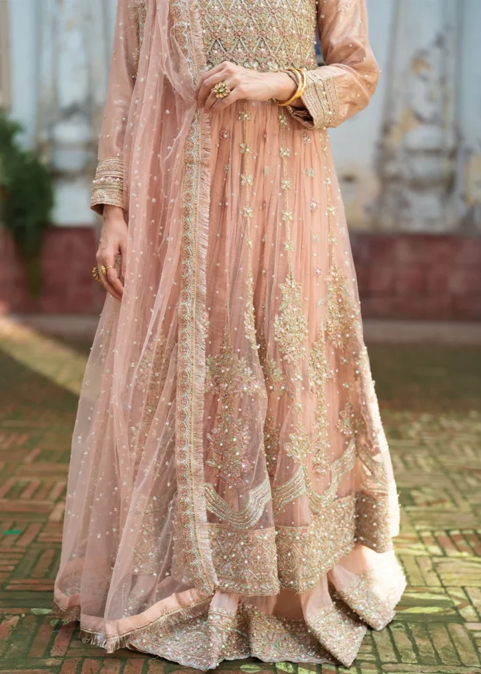 Haseens Official | 3 Piece Formal Baby Pink Net Straight Cut Wedding Maxi –  Nurayaa | Ready To Wear - Image 7