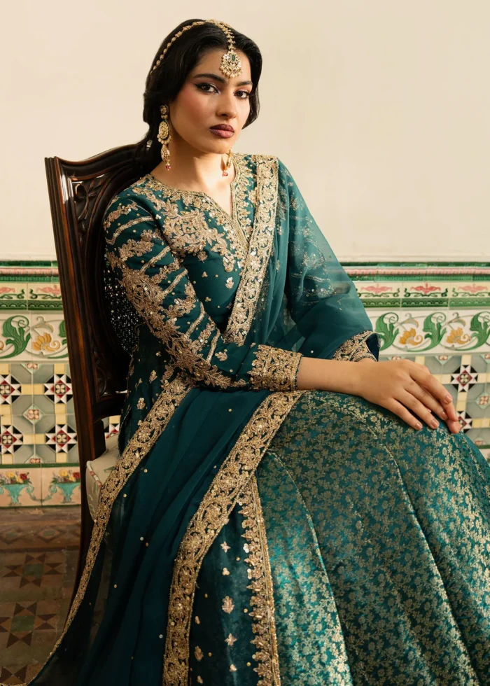 Haseens Official | 4 Piece Embellished Raushan Teal Farshi Peshwas Lehenga – Raushan | Ready To Wear - Image 4