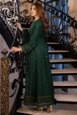 HOZ | Green Embroidered Chiffon Maxi Dress – Luxury Formal Pret - UNSHA - GU220 | Ready To Wear - Image 3