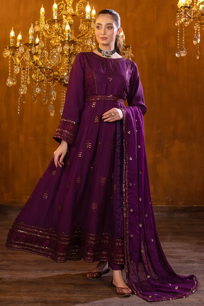 HOZ | Purple Embroidered Chiffon Maxi Dress – Luxury Formal Pret - GHAZAL - GU223 | Ready To Wear - Image 2