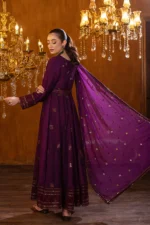 HOZ | Purple Embroidered Chiffon Maxi Dress – Luxury Formal Pret - GHAZAL - GU223 | Ready To Wear - Image 3