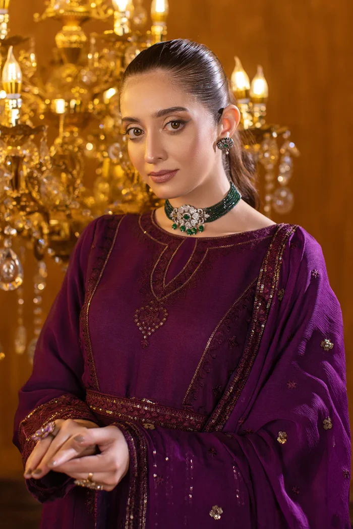 HOZ | Purple Embroidered Chiffon Maxi Dress – Luxury Formal Pret - GHAZAL - GU223 | Ready To Wear - Image 4